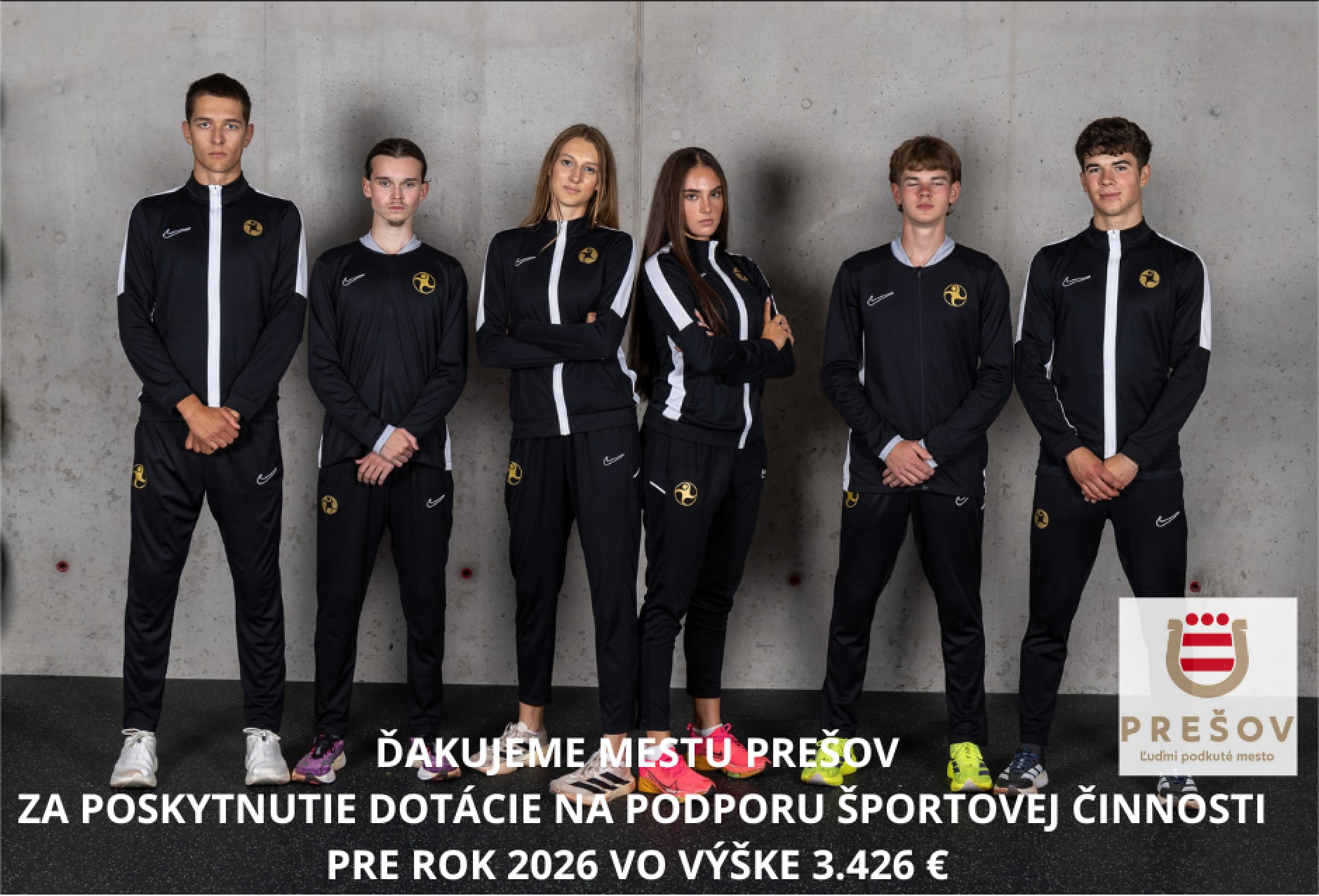 Poďakovanie mestu Prešov za dotáciu na podporu športovej činnosti